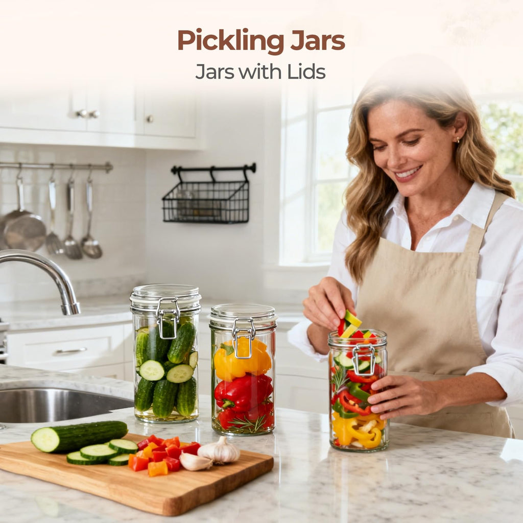 Glass Pantry Jars with Airtight Lids 34 oz 3 Pack Coffee Canisters