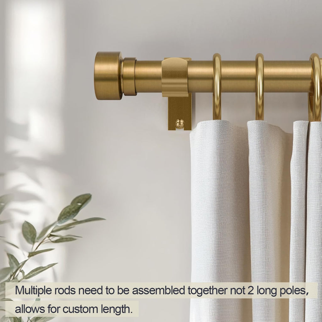 Warm Gold Curtain Rods for Windows 72 to 144 Adjustable Length Heavy Duty 1" Diameter Brass Bronze Long Window