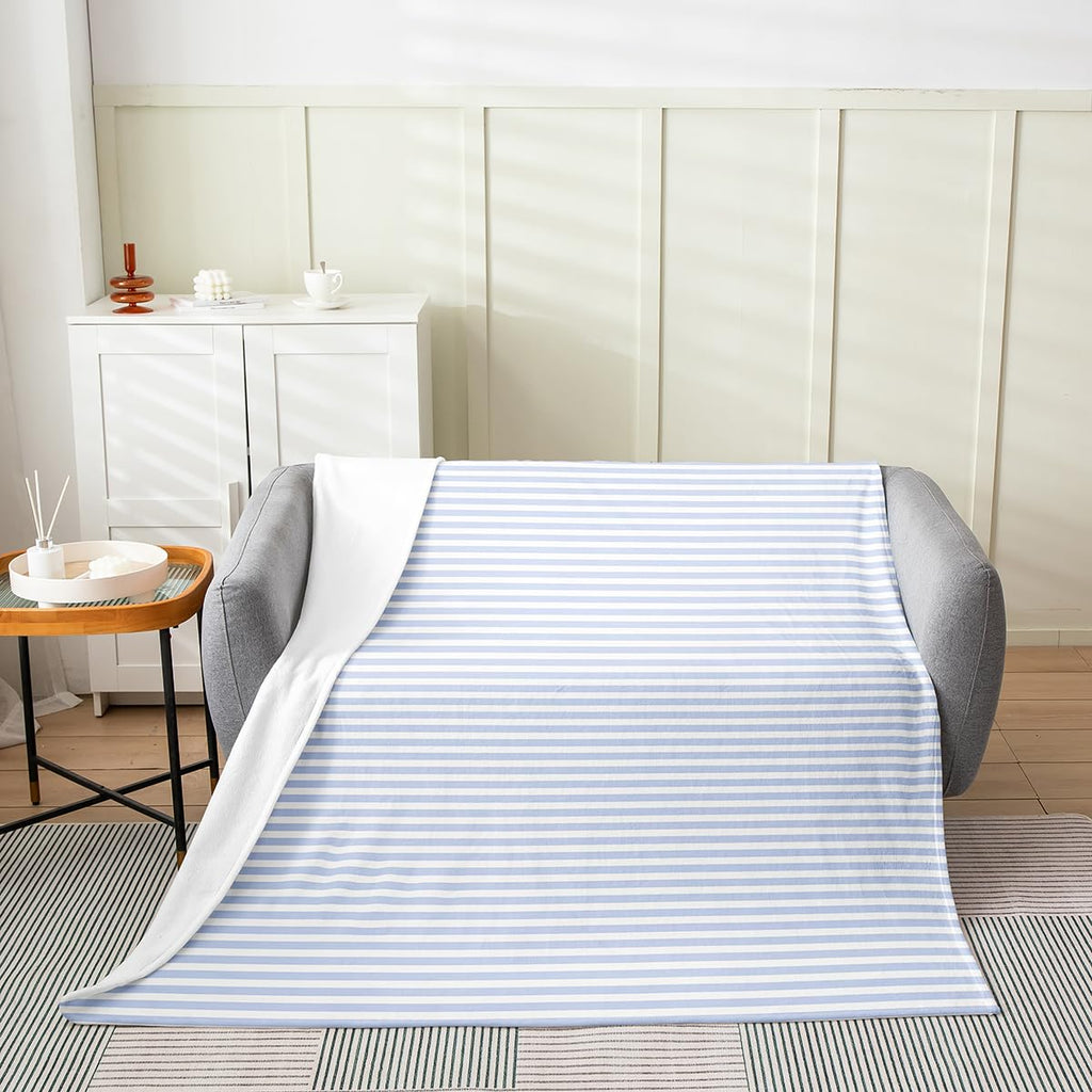 Blue White Stripe Flannel Blanket 40x50 Geometric Striped Fuzzy Plush Throw for Sofa Couch | Farmhouse Ticking