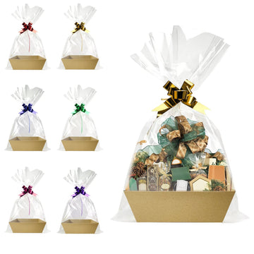 Baskets For Gifts Empty, 6 PCS Sturdy Diy Bulk Gift Basket Kraft Market Tray Cardboard Basket With Handles, Gift