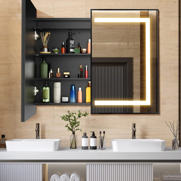 40x32 Inch Black Lighted Bathroom Medicine Cabinet with Mirror
