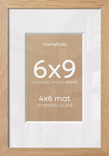 6x9 Natural Oak Picture Frame, High-End Wood, 4x6 Mat, Glass