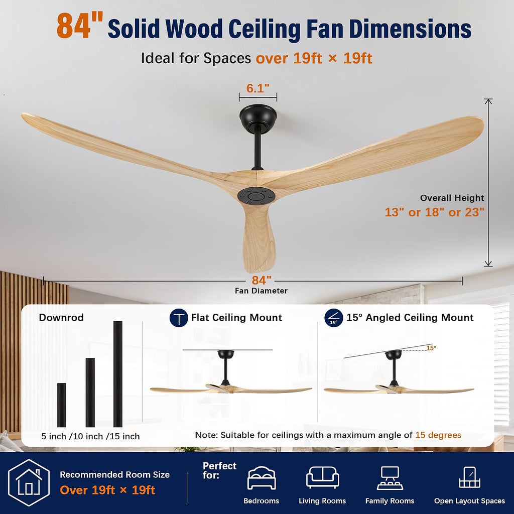 Inspired Maverick Style 84" wood ceiling fan, Matte Black