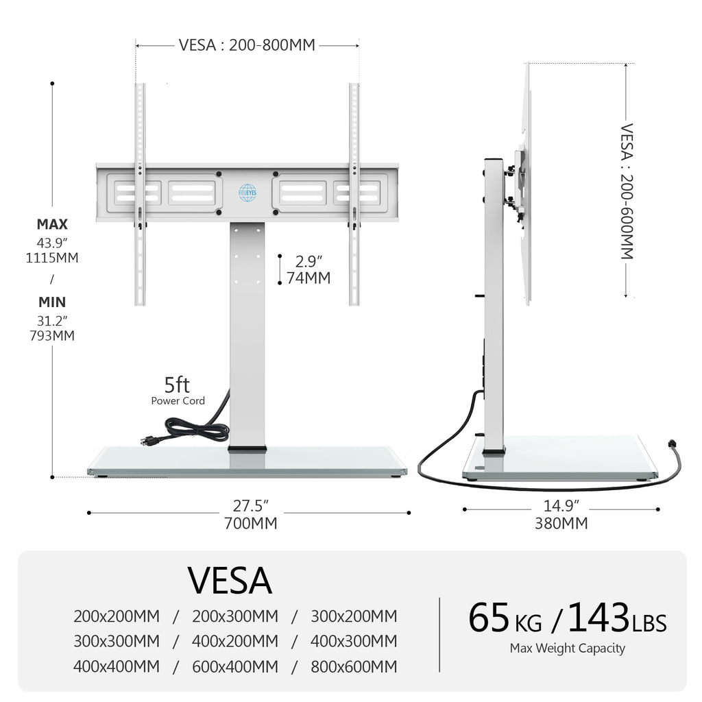 Universal TV Stand with Power Outlets for 50-85 Inch TVs, White