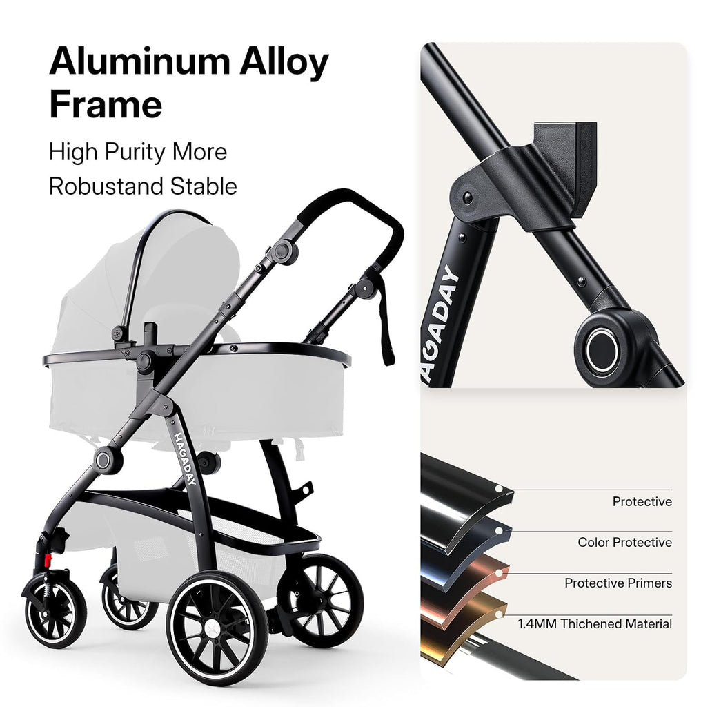 Stroller, in-1 Reversible Toddler Seat with Lie-Flat Mode, Foldable Infant Stroller with Canopy, One Button Brake