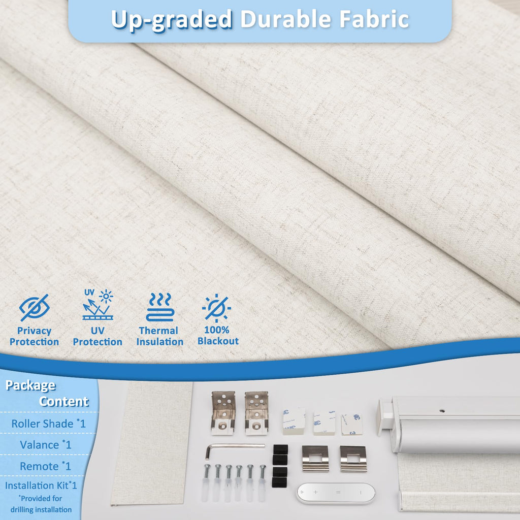 No-Drill Motorized Window Blinds with Remote, Linen, "
