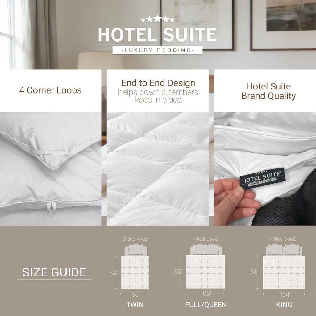 Feather Down Comforter, Natural Fluffy Duvet Insert, Luxurious Hotel Collection Quilts, All Season B