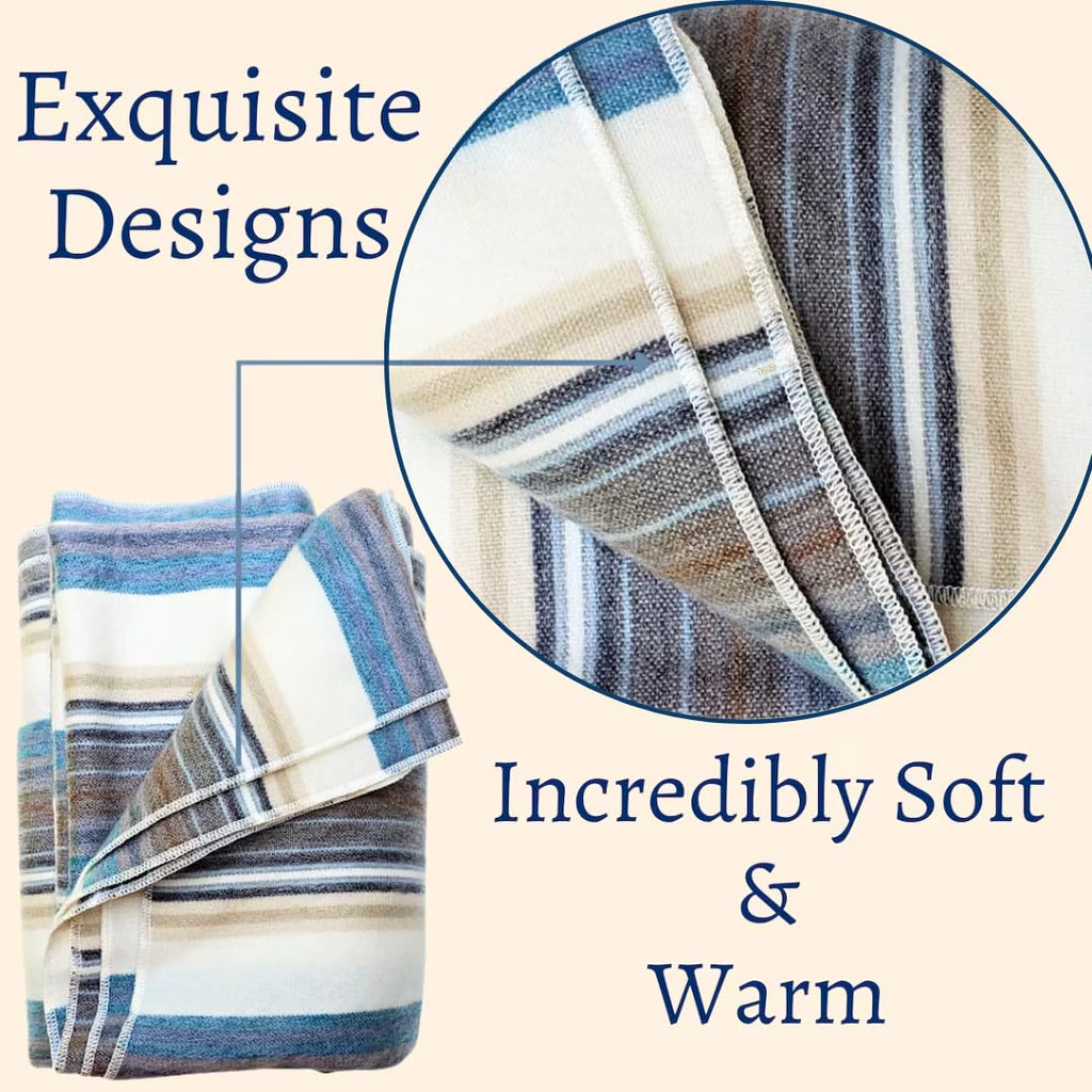 Alpaca Wool Throw Blanket | Super Soft, Lightweight, Breathable and Hypoallergenic | Non-Itchy or Scratchy (Blue