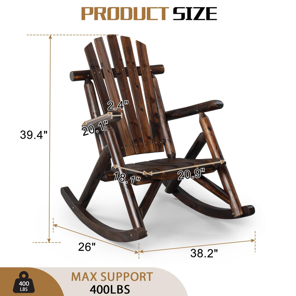 Wooden Rocking Chair Set of 2, Fir Log Adirondack, Dark Brown