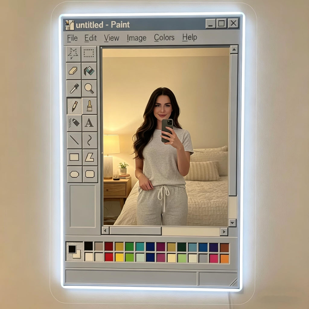 Retro Classic PC Drawing Software UI Mirror Neon Sign, Vintage Old Computer Style LED Light Up Mirror, Nostalgic