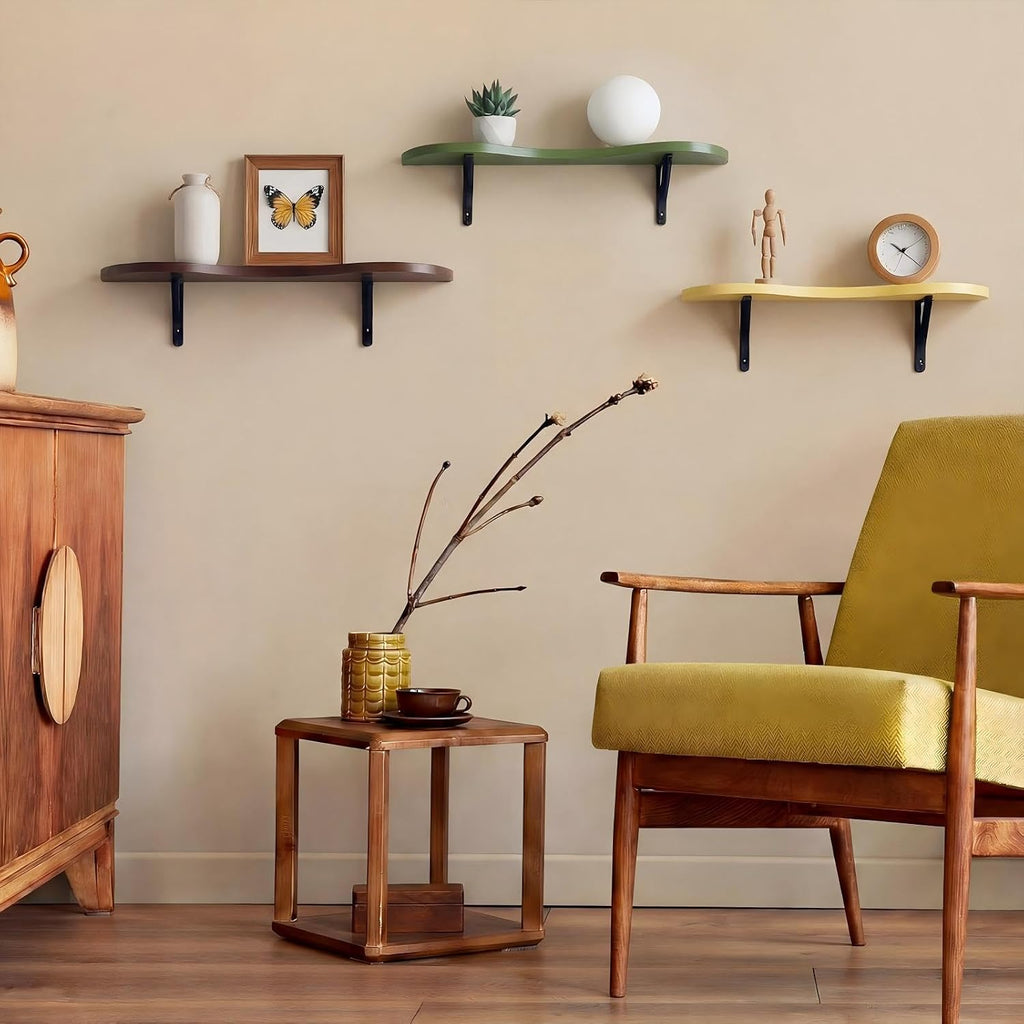 3 Pcs Mid Century Floating Shelves Wavy Cloud Shelves Wooden Shelf Live Edge Wall Mount Shelf Rustic Farmhouse Mid