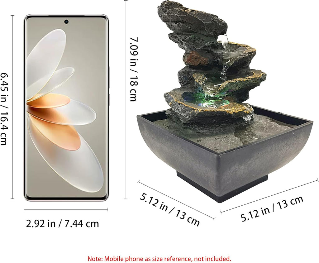 Indoor Tabletop Fountain Water Fountain with Light and Natural Waterfall Sounds for Desktop, Spa and Home Décor