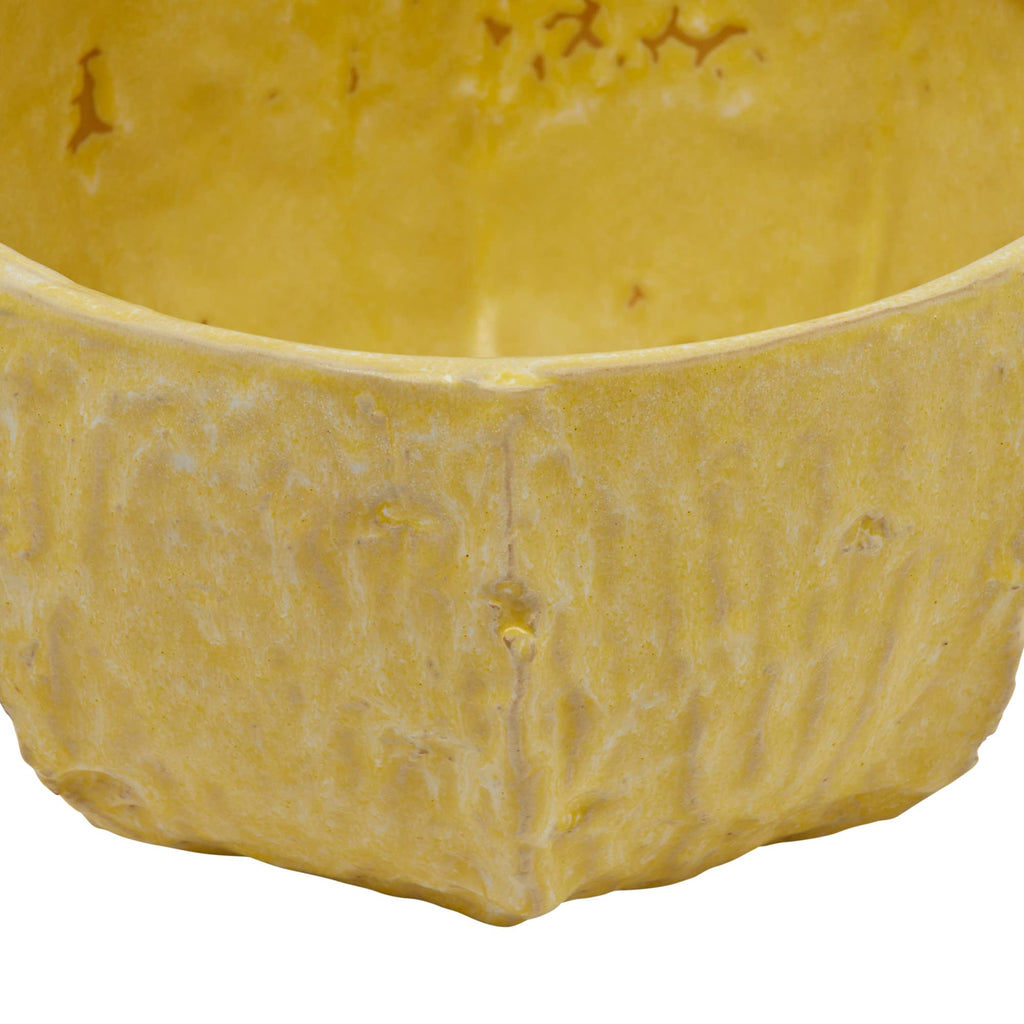 Stoneware Planter with Organically Shaped Detail, Yellow