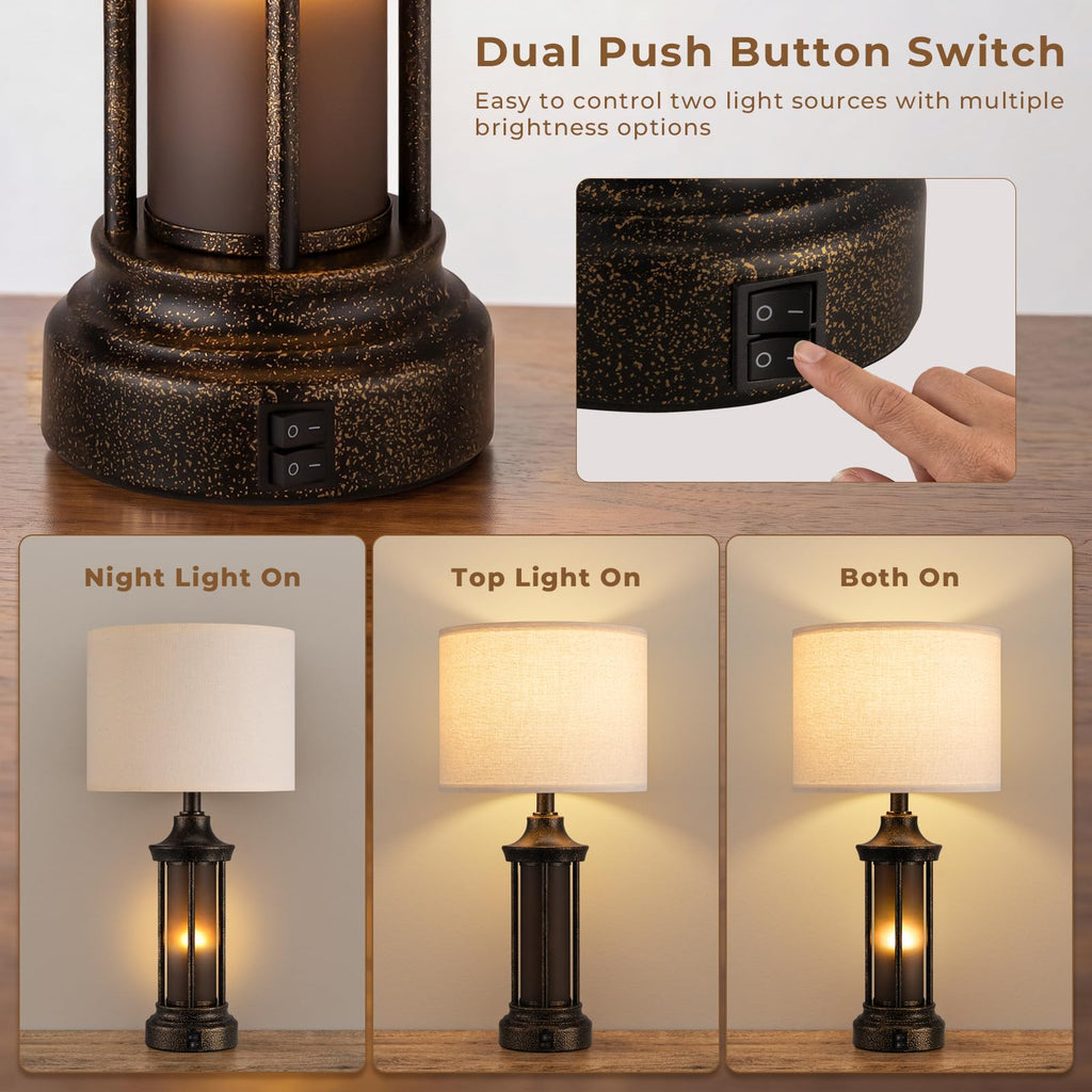 24" Farmhouse Table Lamps, Bedside Lamps Set of 2