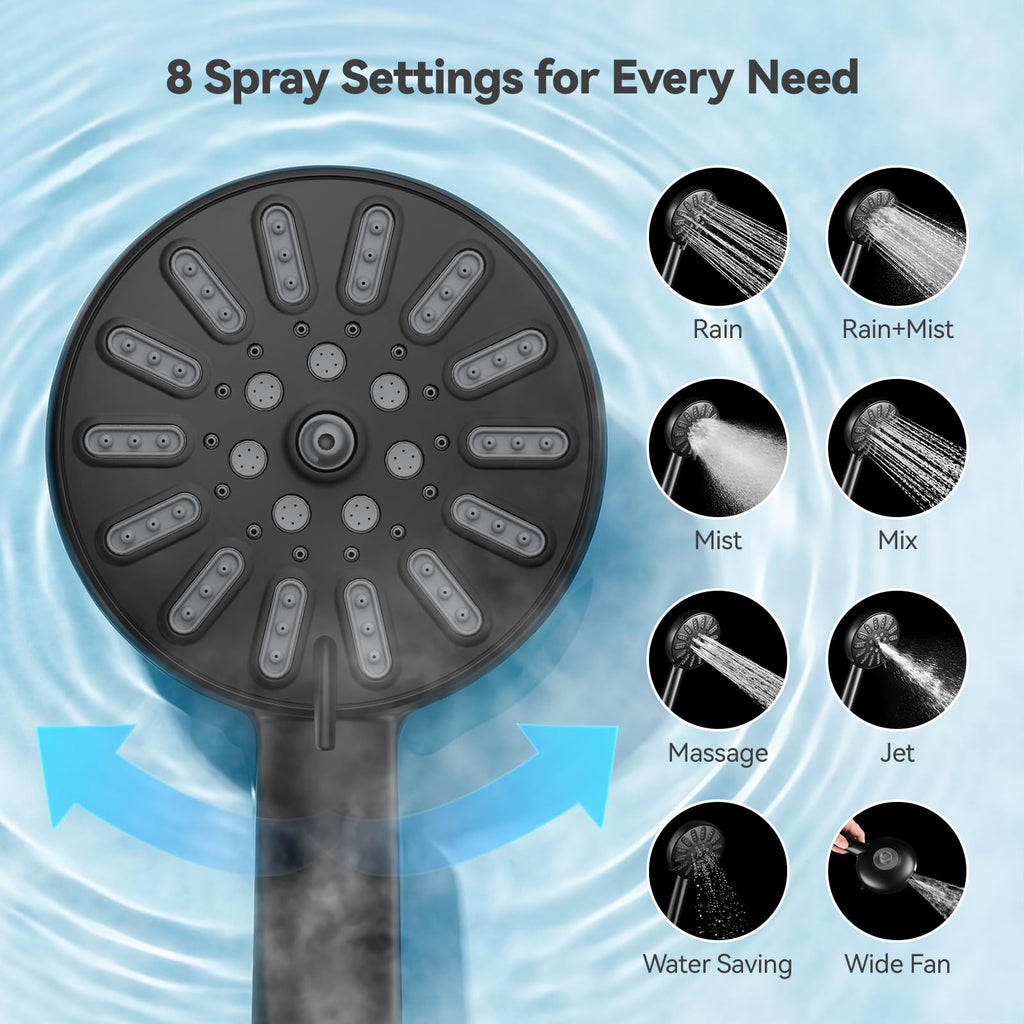 High Pressure Magnetic Shower Head with Handheld Combo Matte Black