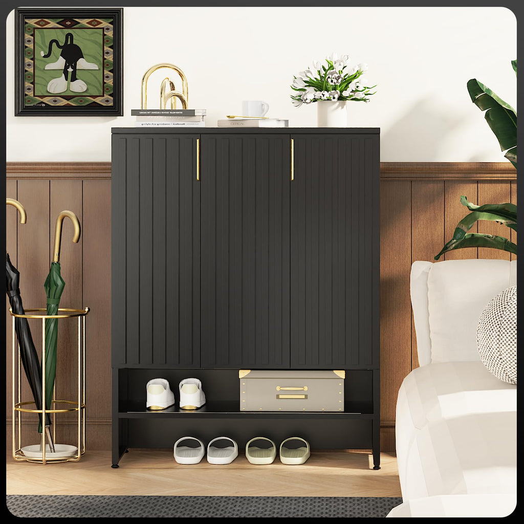 Metal Shoe Cabinet with Doors, 47''Tall 6-Tier Shoe Storage Cabinet with Adjustable Shelves and Fluted Doors, Shoe