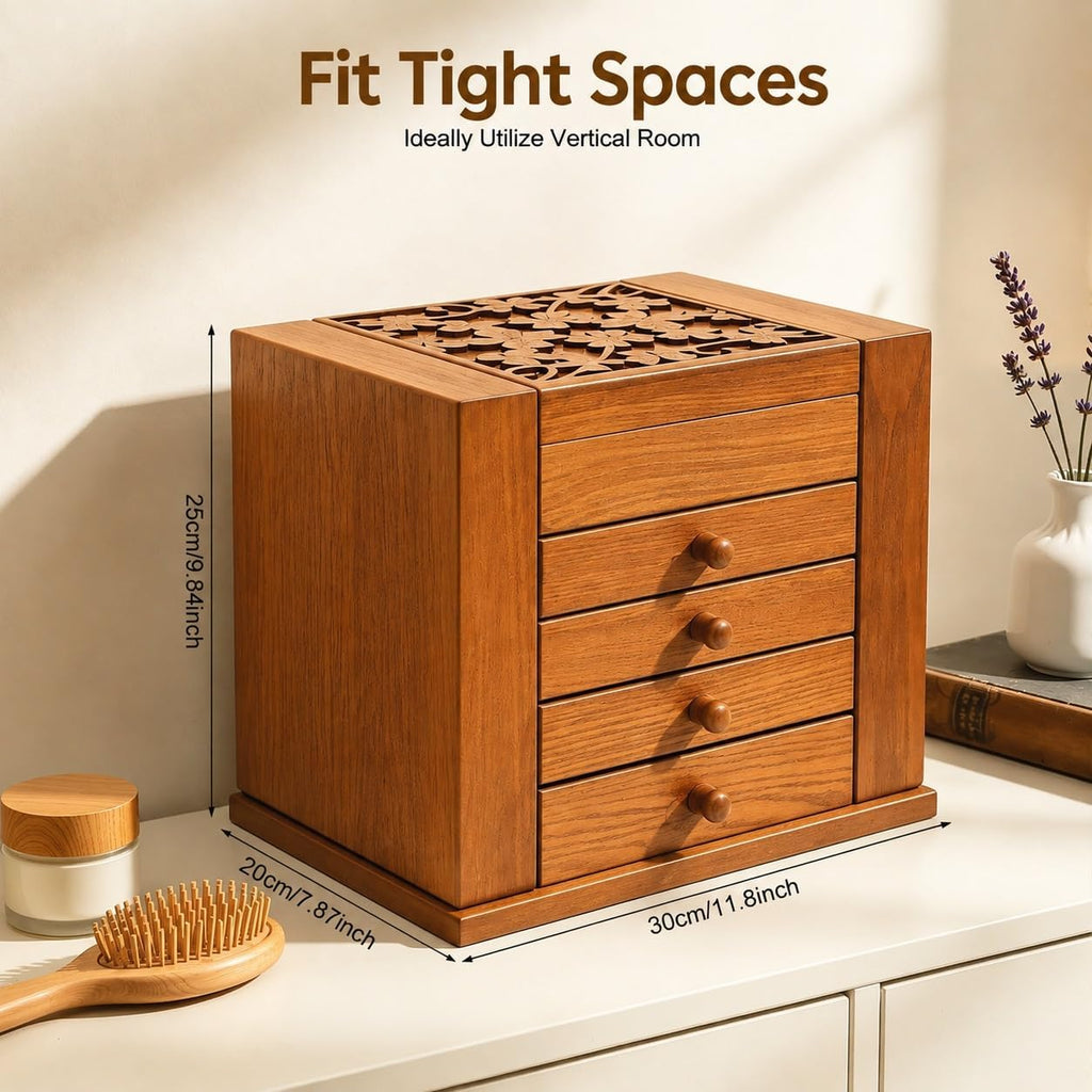 Walnut Wooden Jewelry Box 5 Layer Vintage Wood Jewelry Organizer