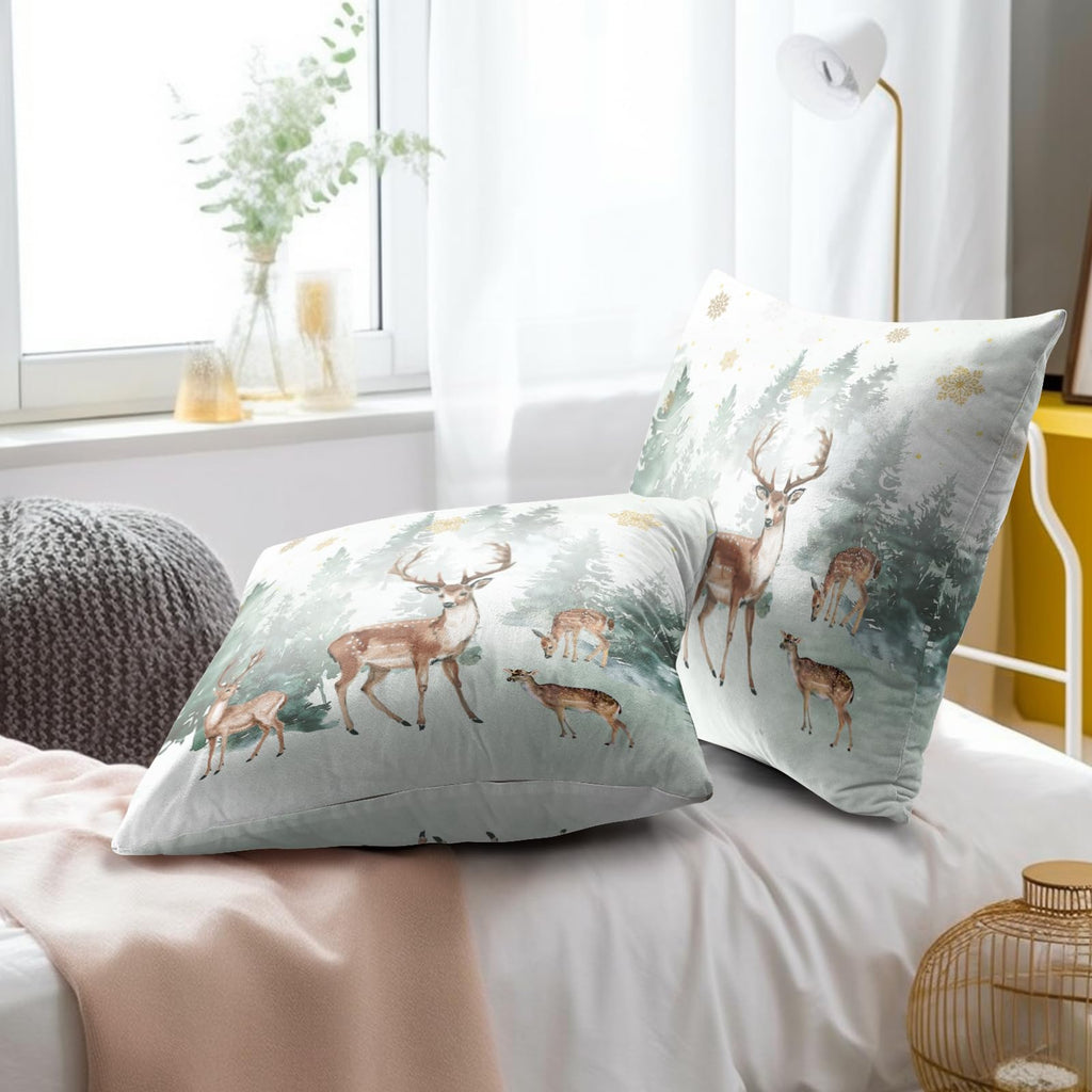 Winter Woodland Reindeer Pillow Covers 16 x 16 Inch Set of 2 Xmas Tree Deer Snowflake Holiday Cushion Case Outdoor