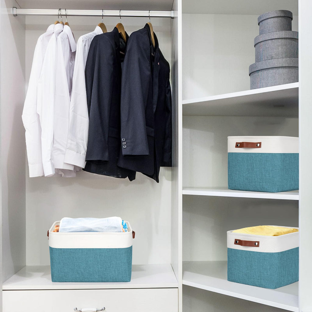 Storage Bins Large Fabric Storage Baskets for Shelves 3 Pack, Decorative Linen Closet Baskets with Handles for