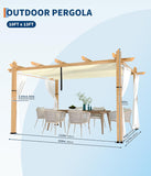 Modern Aluminum Outdoor Pergola with Retractable Canopy and Mesh Sides, Faux Wood Grain, Waterproof Gazebo for Patio