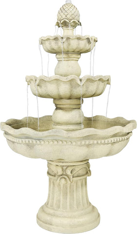 51-Inch 3-Tier Water Fountain - Electric Outdoor Fountain with Pineapple Top - Outdoor Patio & Garden Water Feature