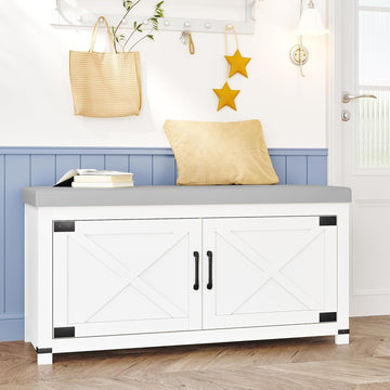 39.4" Shoe Storage Bench, with Soft Padded Seat Cushion & Doors