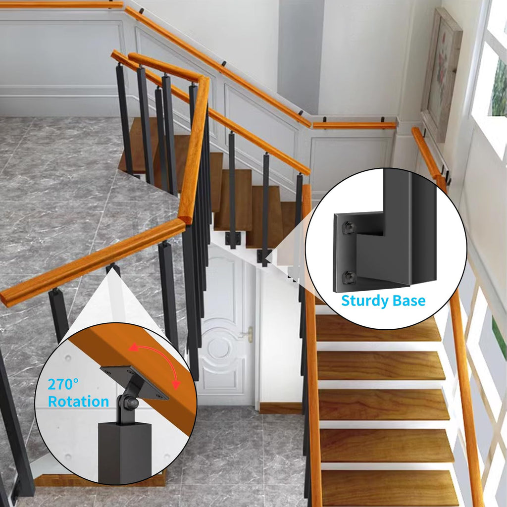 34/36/38/40/42in Side Mount Stair Railing Posts, Indoor Outdoor 270°Adjustable Metal Baluster Post, Staircase