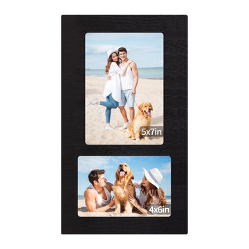 4x6 and 5x7 Collage Picture Frame - 2 Opening Picture Frames Rustic Black Wood Frame with Real Glass, Display 4 by 6