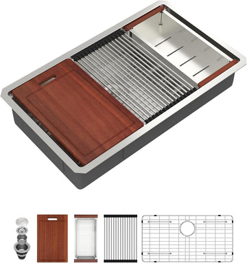 ADA Undermount Kitchen Sink, 32 Inch Undermount Workstation Kitchen Sink 6-Inch Low Depth ADA Compliant Single Bowl