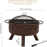 Cosmic 30-Inch Patio Fire Pit for Outside - Outdoor Wood-Burning Fire Pit with Grill Grate, Spark Screen, and Log Poker