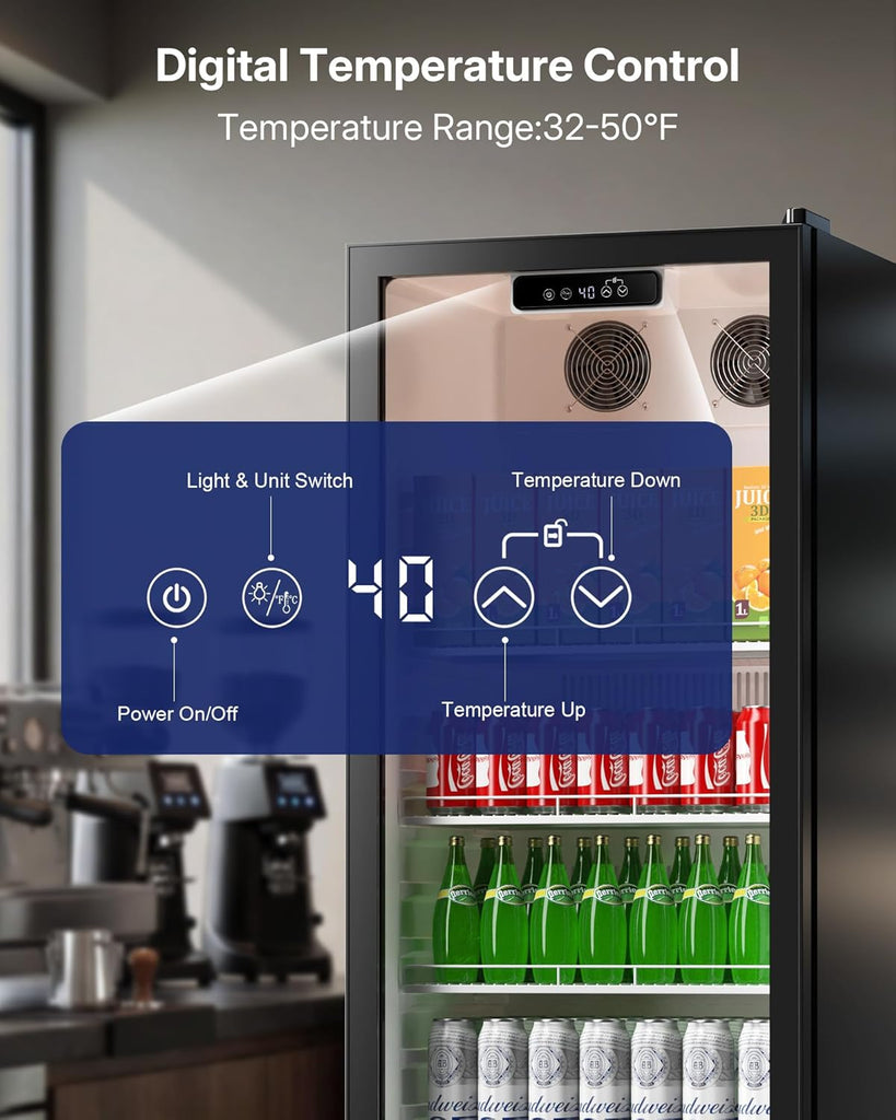 Commercial Beverage Refrigerator, 12.1 Cu.Ft Glass Door Display Refrigerator wit