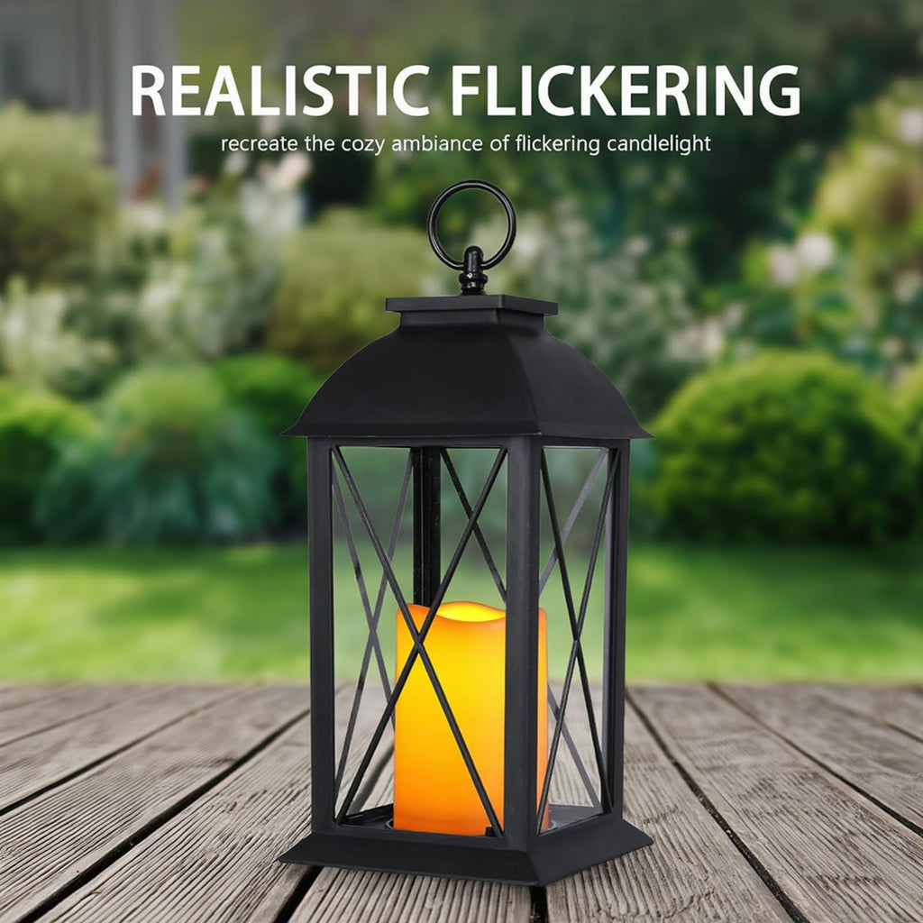 13 Inch Outdoor Decorative Lanterns with LED Candle Timer 2 Pack Cross