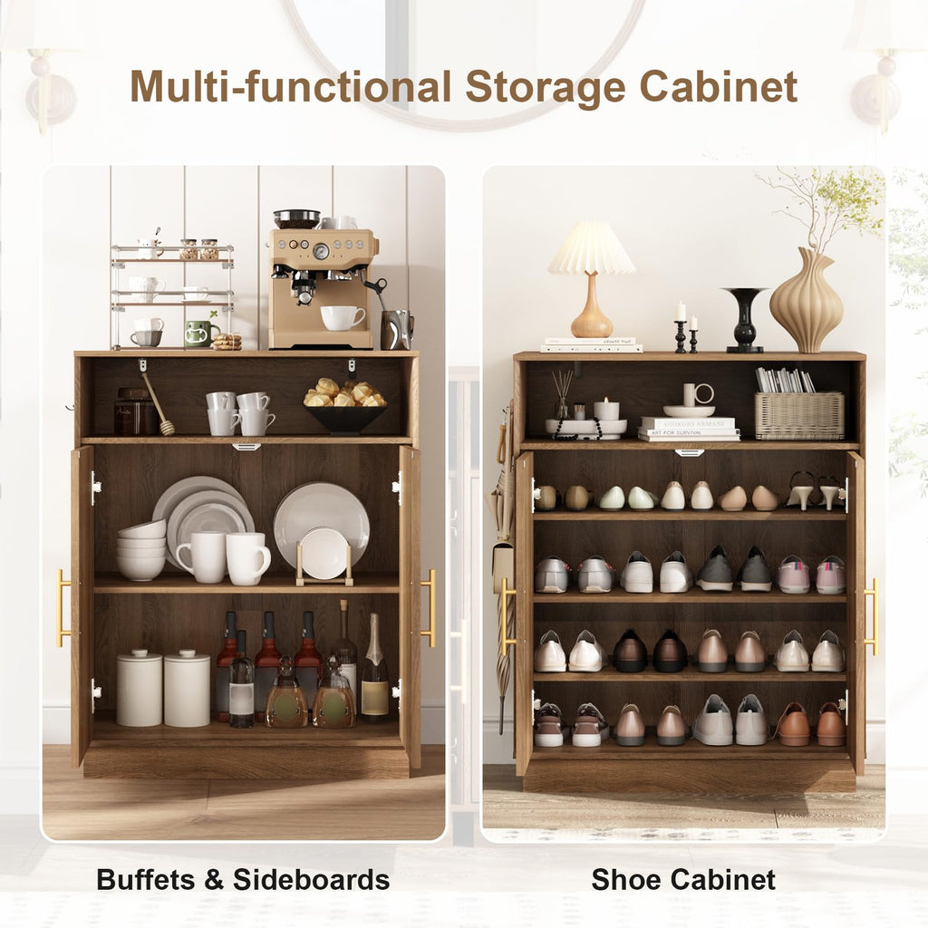 Set of 3 Rattan Shoe Storage Cabinet with Arched Doors