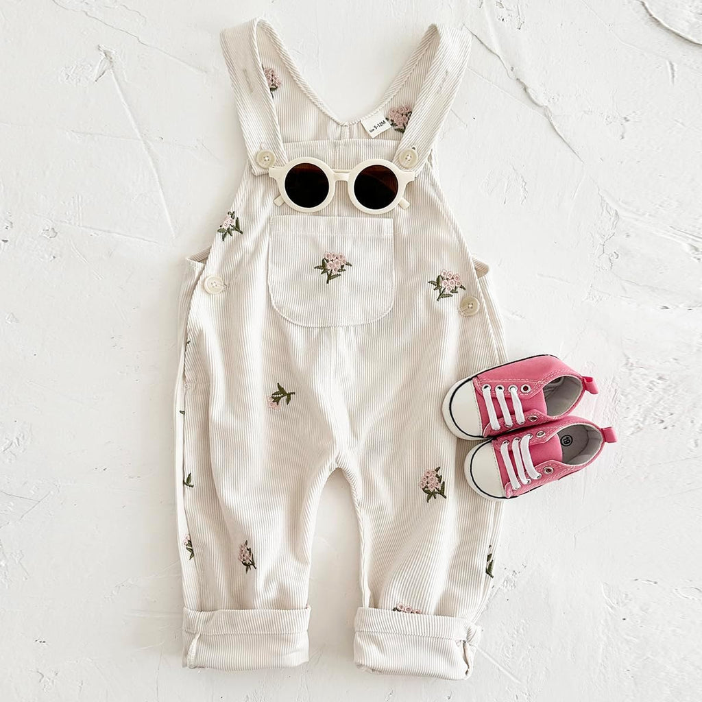 Baby Girl Overalls Corduroy with Floral Embroidery,Toddler Jumpsuit Romper,Soft Overall for Girls ( - )