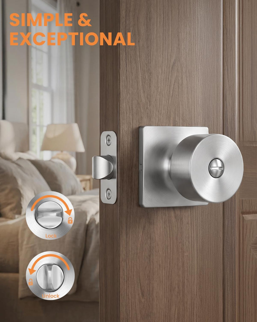 Brushed Nickel Interior Door Knobs, Privacy Door Knobs 6 Pack