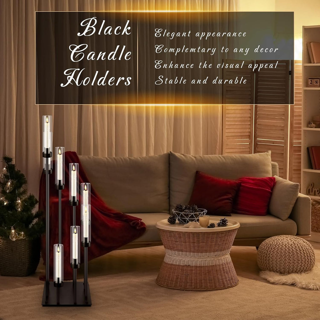 2 Pack Black Floor Candelabra Centerpieces 42.13 Tall 8 Arms Floor Candle Holder with Acrylic Shade Pillar Metal