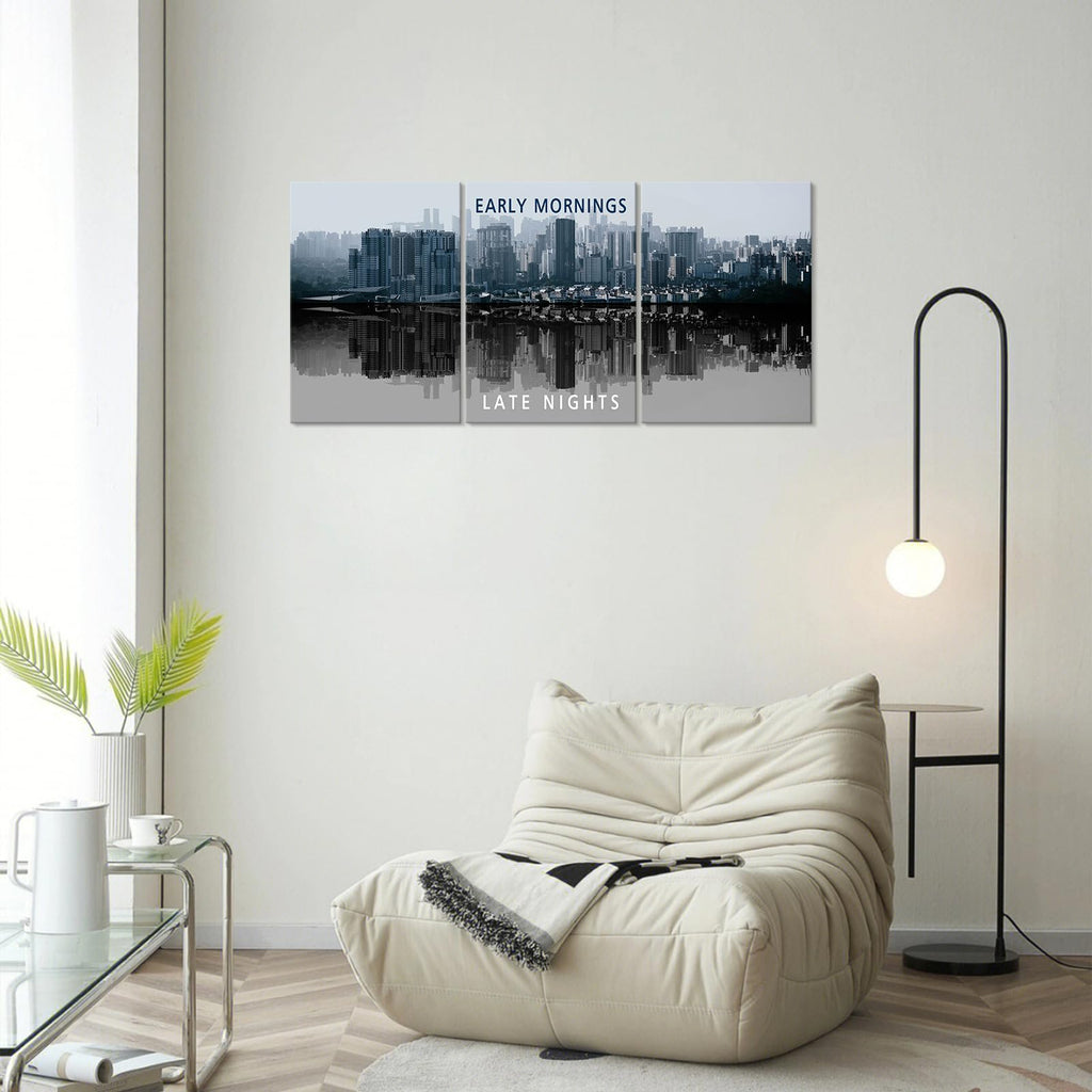 Inspirational Wall -Motivational Quote Black and White Wall -City Night Scenes Modern Cityscape Building Artwork