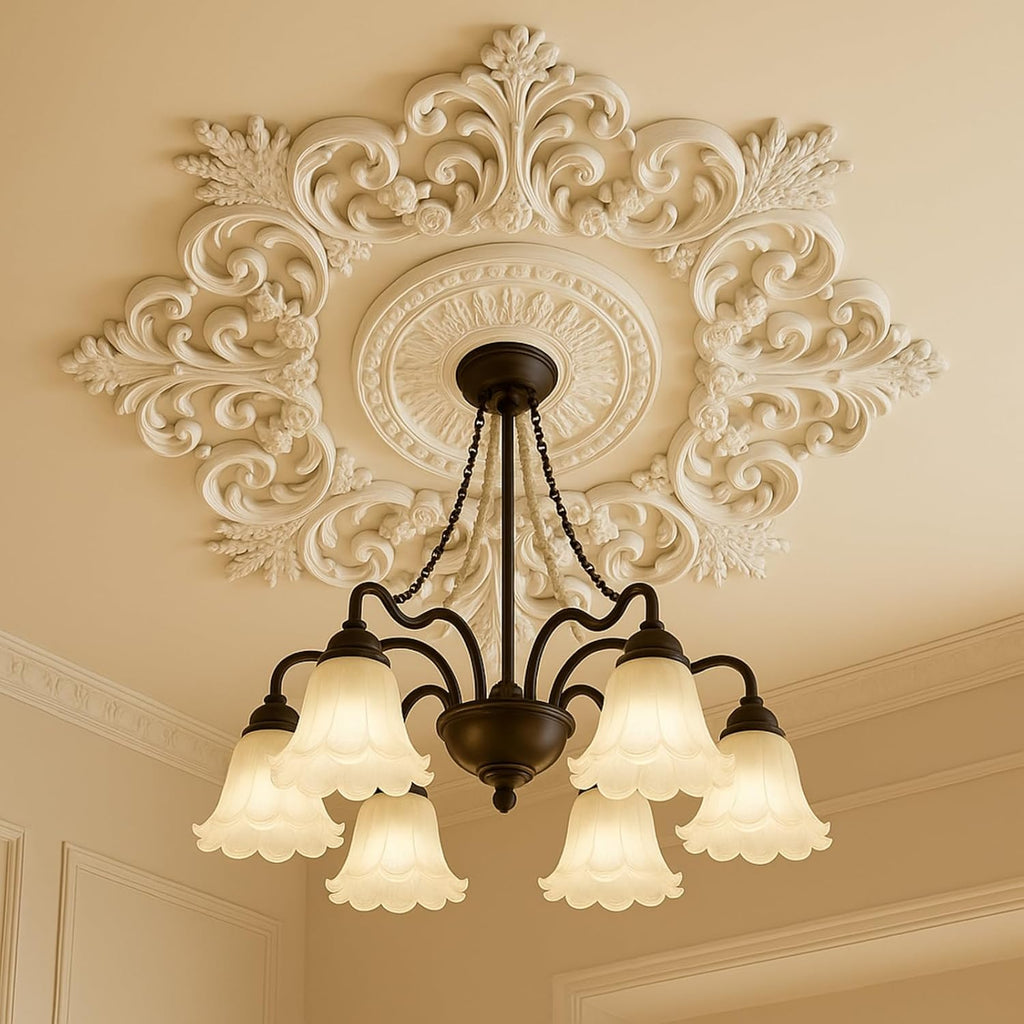 35.4'' Large PU Ceiling Medallion Combination Decorative 2.36'' ID French Style Chandelier Base Ceiling Medallion for