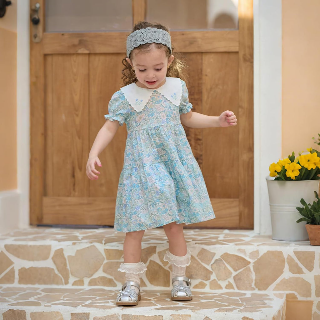 Toddler Baby Girl Smocked Dress Short Puff Sleeve Playwear Dress