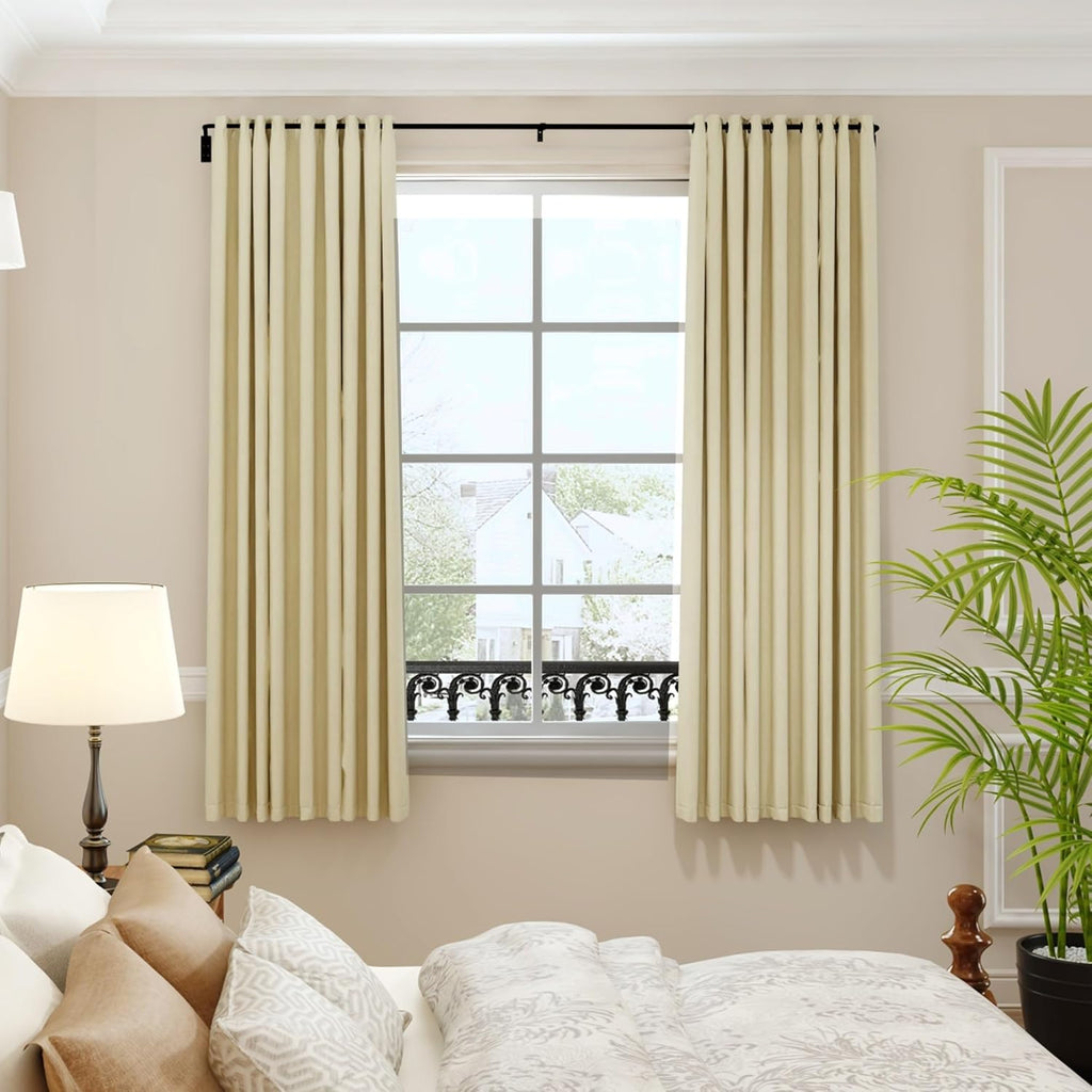 Blackout Curtain rod for windows 48 to 84, Wrap Around Curtain Rods, Adjustable from, Matte Black