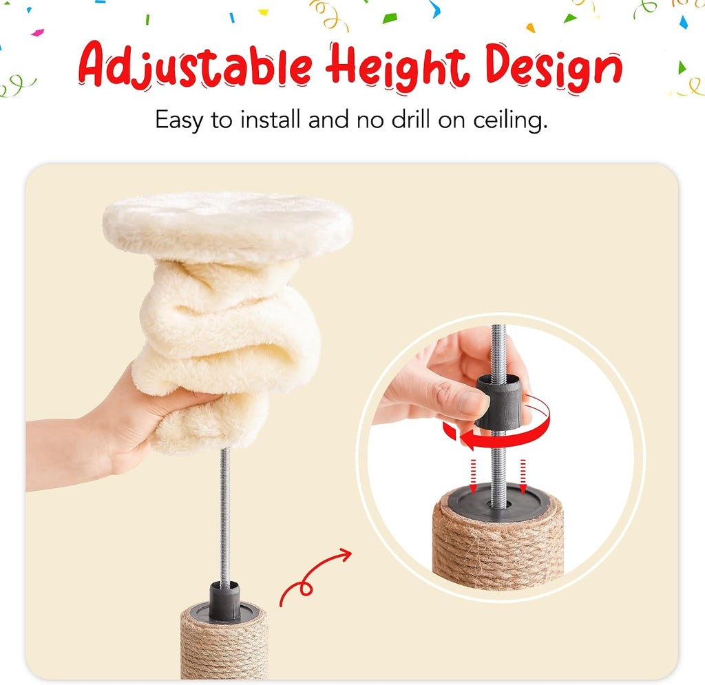 Cat Tree, Floor to Ceiling Cat Tower Adjustable Height [92.9-102.4 in=235-258cm], 7 Tiers Cat Climbing Play House