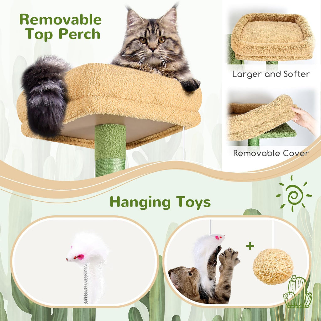 Cactus Sturdy Cat Tree for Indoor Cats 20 lbs, Green