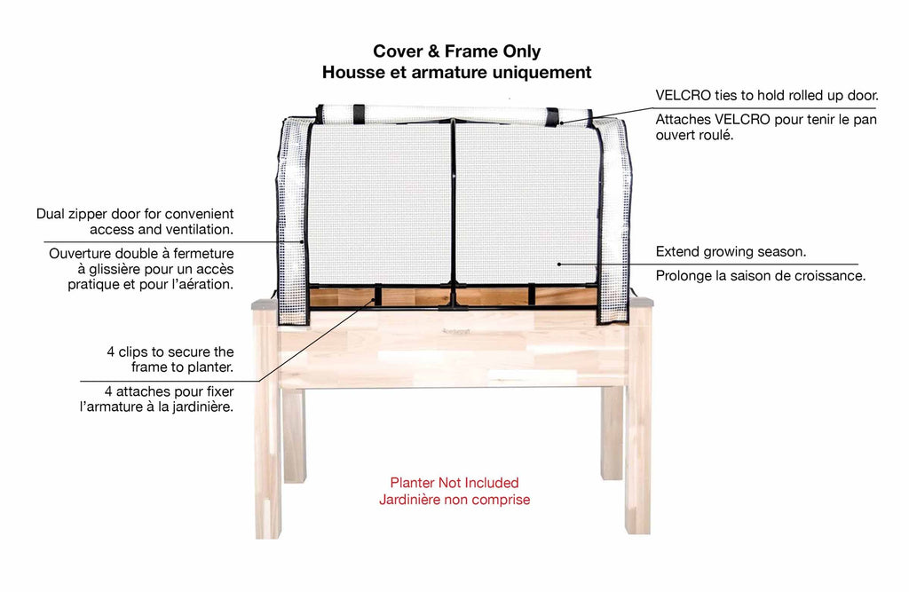 Greenhouse & Bug Cover Combo 22"W x 43"L x 24"H - Includes 1 Frame & 2 Interchangeable Covers. Planter NOT Included