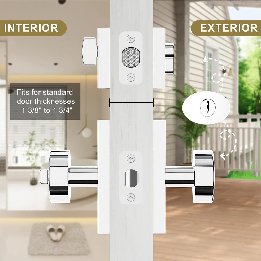 Keyed Alike Exterior Door Knob with Deadbolt Set, Polished Chrome