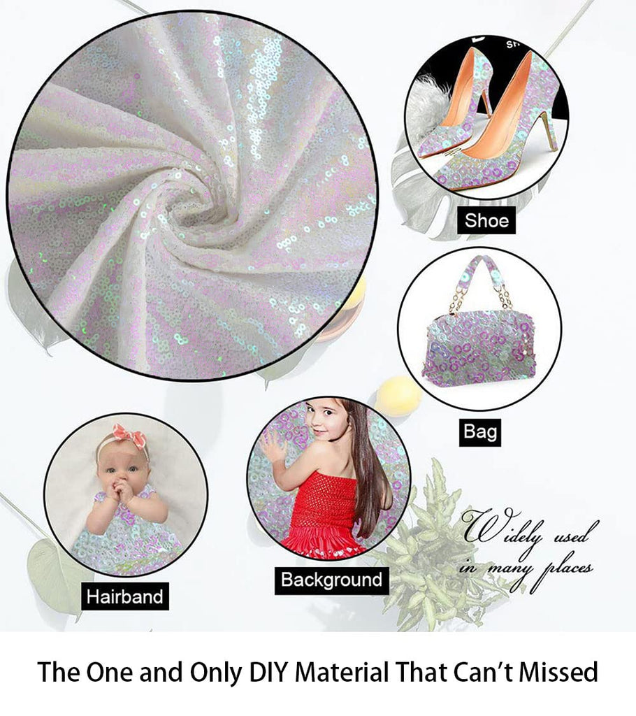 3 Feet 1 Yards 1PC Transparent WhiteSequin Fabric, by The Yard, Sequin Fabric, Tablecloth, Linen, Sequin Tablecloth