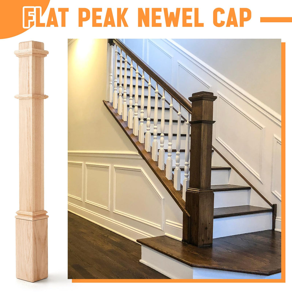4 Pcs 48 Inch Red Oak Stair Newel Post with 3 1/2" Post and 4 1/2" Pedestal, Wood Box Newel with Pedestal for