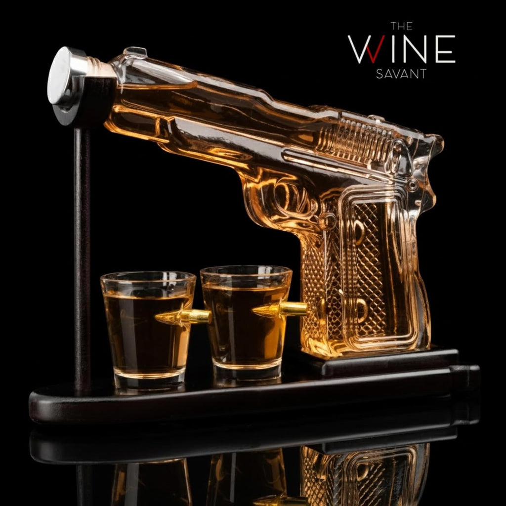 Whiskey Gun Decanter Set + 2 Bullet Glasses - Birthday Pistol Gifts for Men, Boyfriends Who Have Everything, Whiskey