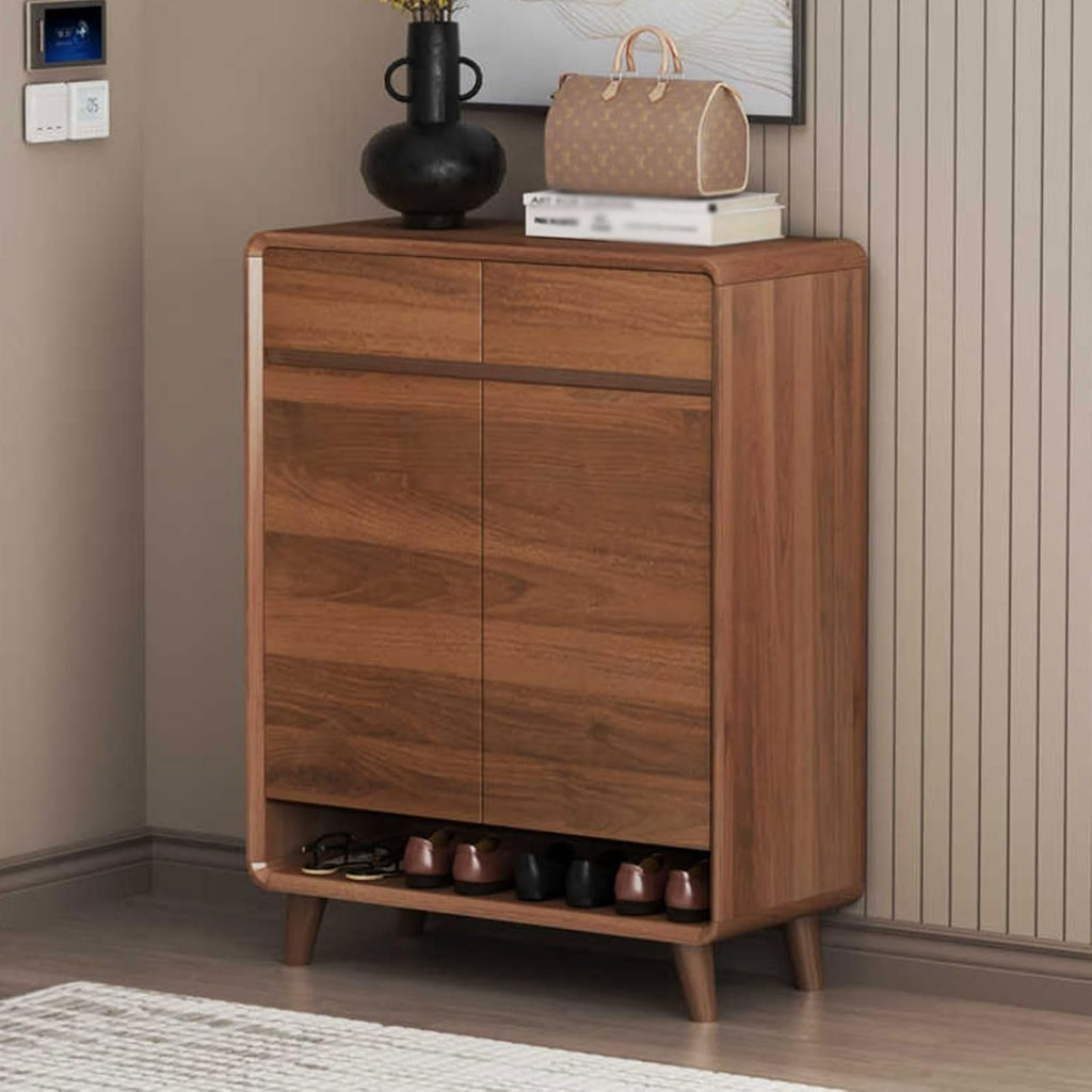 Hallway Storage Shoe Cabinet ,Wooden Storages Space-Saving Shelf,Organizer Rack,with Drawers,Fluted,with Adjustable