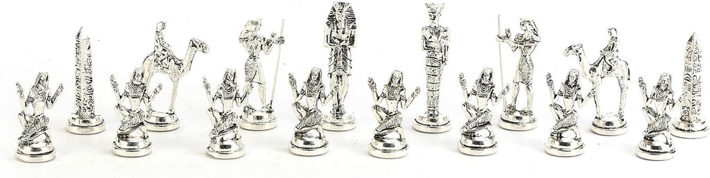 Historical Egypt Pharaoh Figures Metal Chess Set for Adults, Handmade Pieces and Natural Solid Wooden Chess Board
