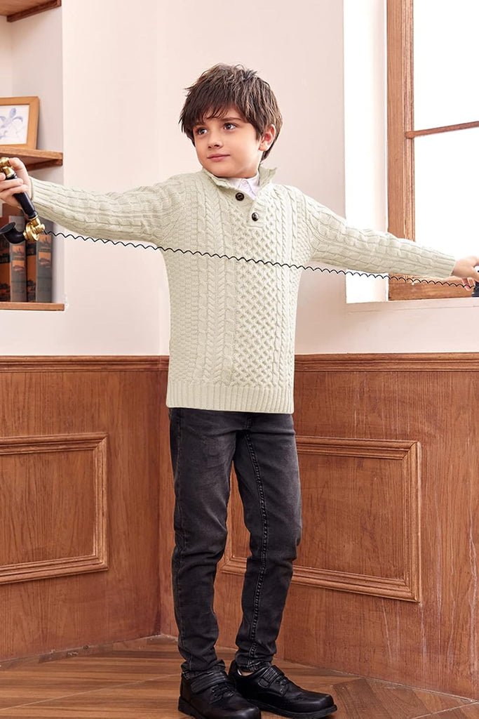 Boys Mock Neck Pullover Sweater Button Cable Knit Jumper